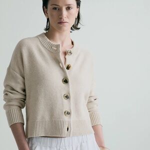 Quince Oatmeal Organic Cotton Cropped Cardigan
